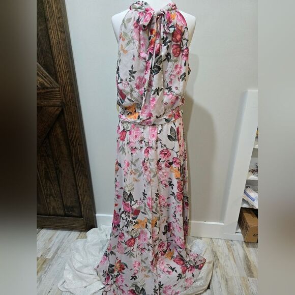 Eliza J Floral-Print Halter-Neck Maxi Dress NWT Size 14 - Picture 3 of 4